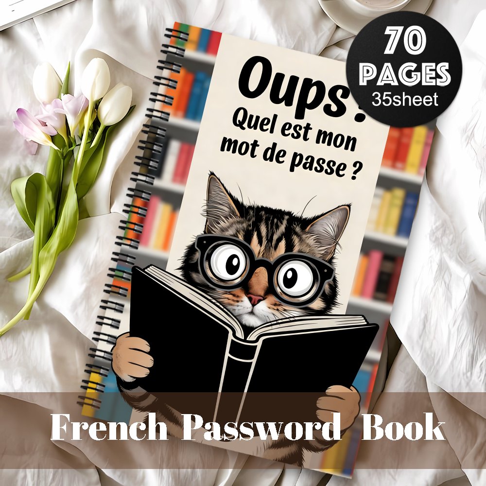 TEMU 1pc Carnet à spirale amusant pour de passe français, journal de bord pour Internet et ordinateur, gardien de de passe pour enregistrer les