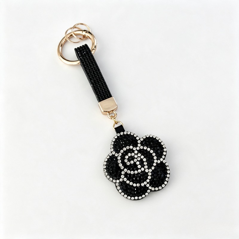 TEMU 1pc Light Luxury Diamond Camellia Pendant High-end Sense Diamond Bag Charm Exquisite Women's Key Chain All-match Decorative Pendant