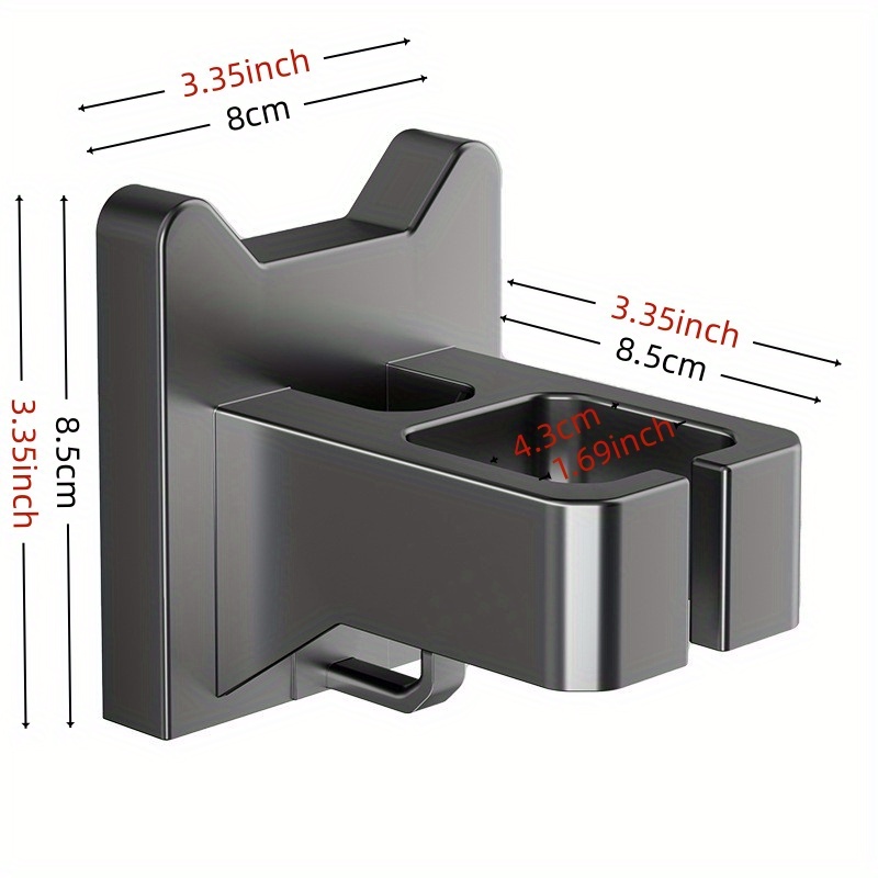 TEMU 1pc No Drill Bathroom Hair Dryer Stand Grey Plastic Wall Mounted Holder Durable Storage Organizer