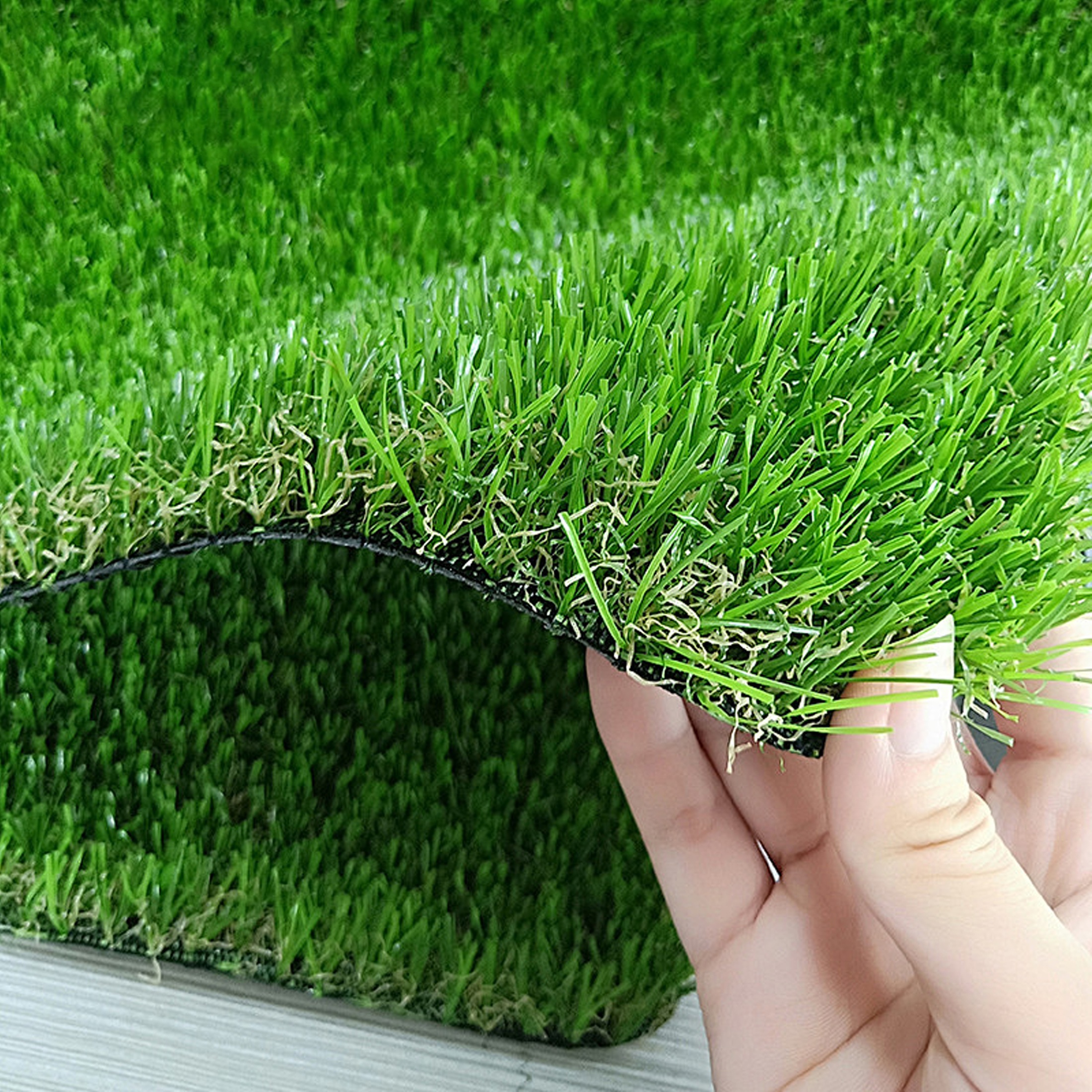 E-shop Pflegeleichtes Kunstrasen 1m x 10m, Realistisches Aussehen mit Gummiunterlage & Drainage, Immergrüner Rasen für Garten & Balkon