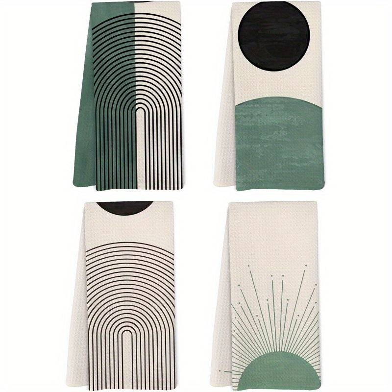 

4pcs Polyester Towels, 18x26 Inches - Emerald With Modern Abstract Designs, Machine Washable Decorative Dish Hand Tea Towels For Kitchen And Bathroom Decor, Dish Towels For Kitchen