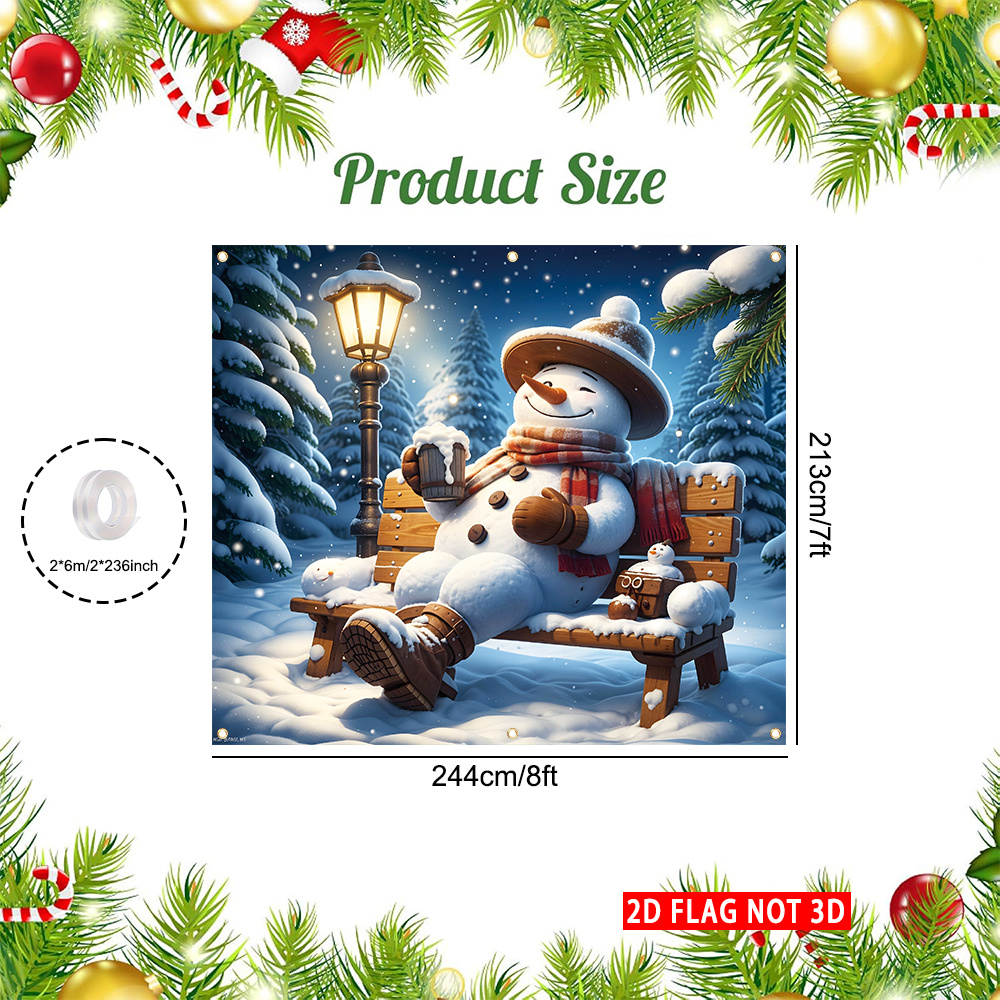 TEMU [2d Flag Not 3d]1pcs, Merry Christmas Garage Door Cover Flag, 8ftx7ft Durable Polyester, Snowman Pattern Winter Design, Happy New Year Cycling