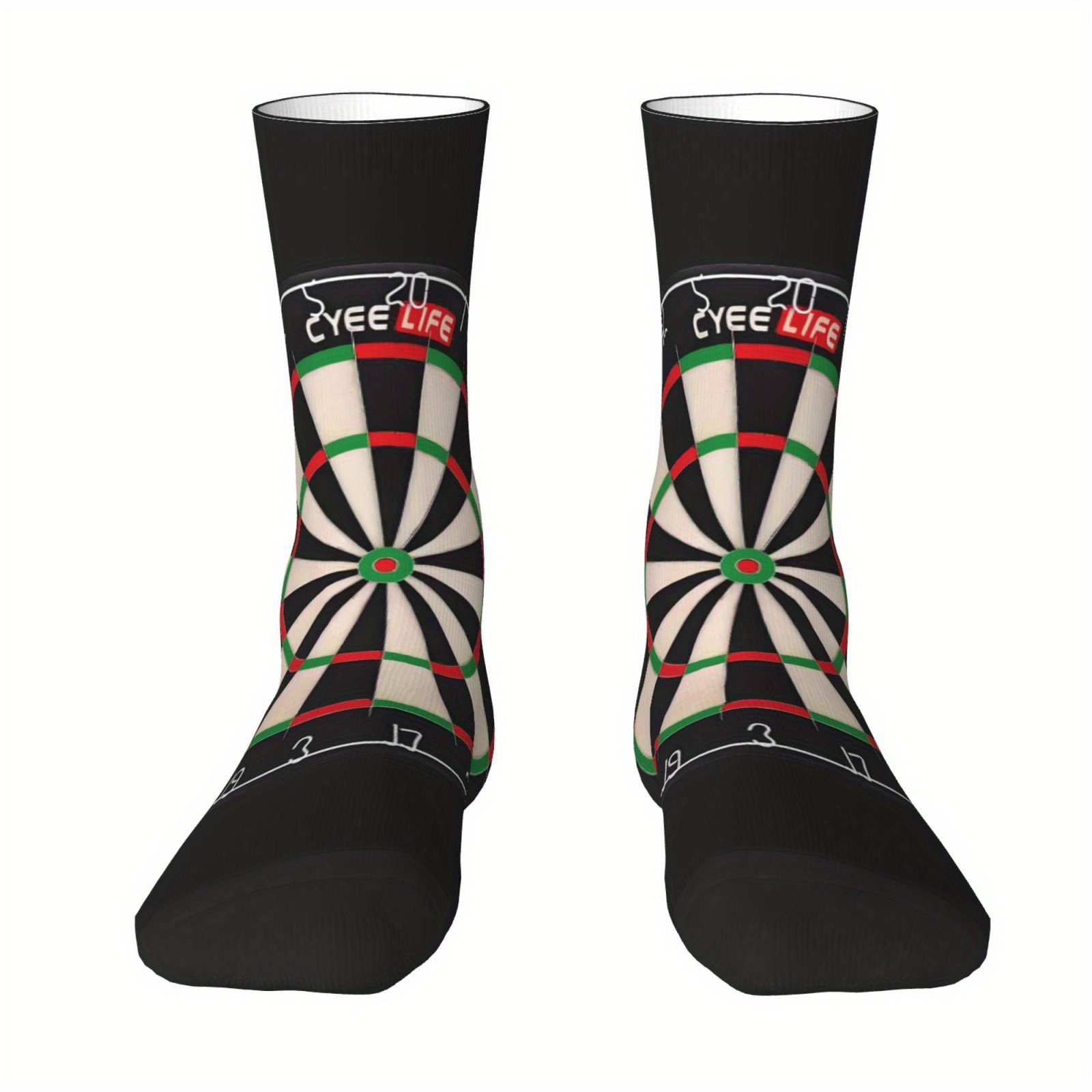 TEMU 1 Pair Of Creative Black Dartboard Novelty Printed Socks For Men And Women