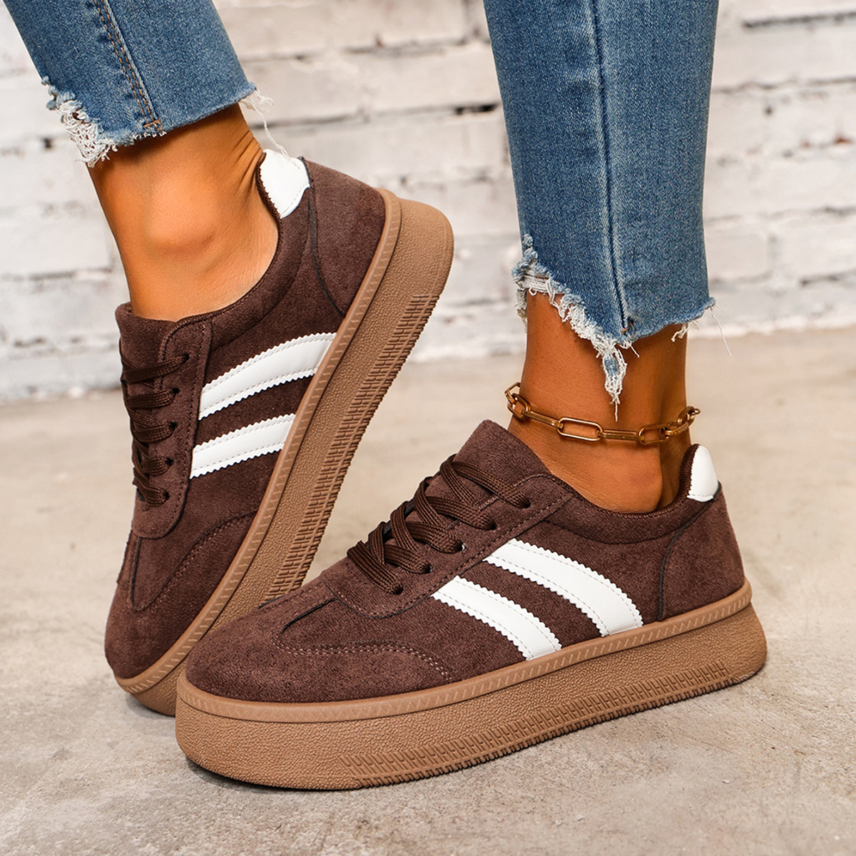 TEMU Women's Size Casual Fashion Easy Chunky Sole Thick Sole Bar Durable Wear Sports Hiking Outdoor Lace-up Athletic Shoes, Women Shoes, Sneakers