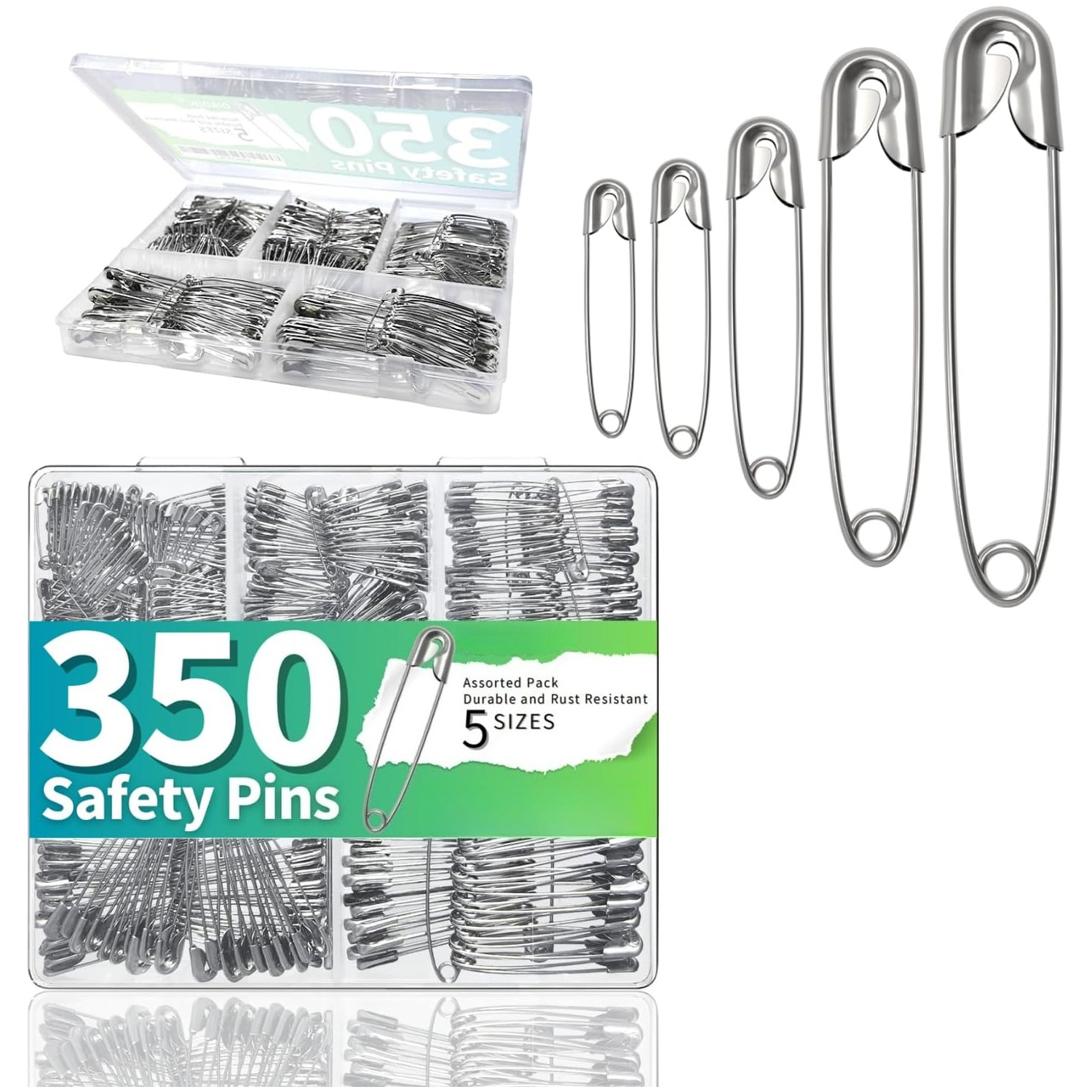 TEMU 350 épingles de sûreté pour vêtements, 5 tailles assorties, épingles de sûreté robustes et résistantes pour vêtements, ces épingles résistent à