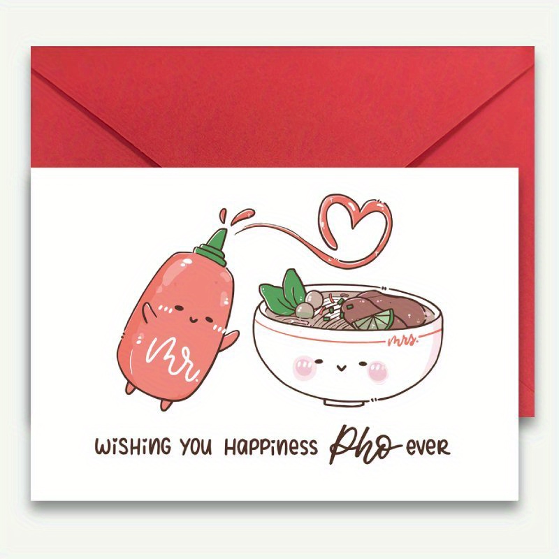 TEMU A Fun Pho Wedding Greeting Card - Perfect For , Brides, And , Featuring A Pho-themed Design, Including A Red Envelope