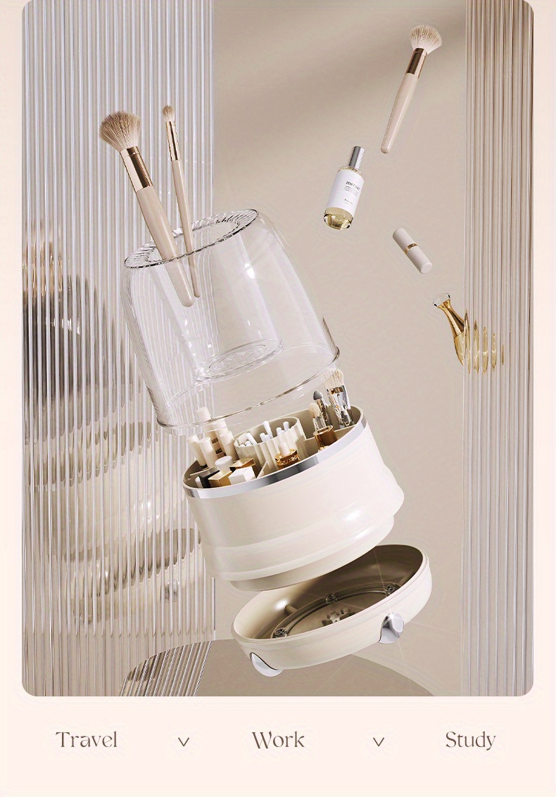 premium rotating makeup carousel   cosmetic organizer with sealed cover precision compartments for brushes lipsticks brow pencils luxe vanity centerpiece Product details 2