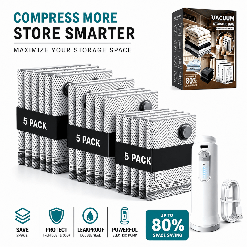 TEMU The 2026 New Model Of Compression Bags Upgraded To Pa+pe Materials, Featuring 15 Packs And 1 Wireless Pump (1500mah Ultra-long ). In 3 Sizes