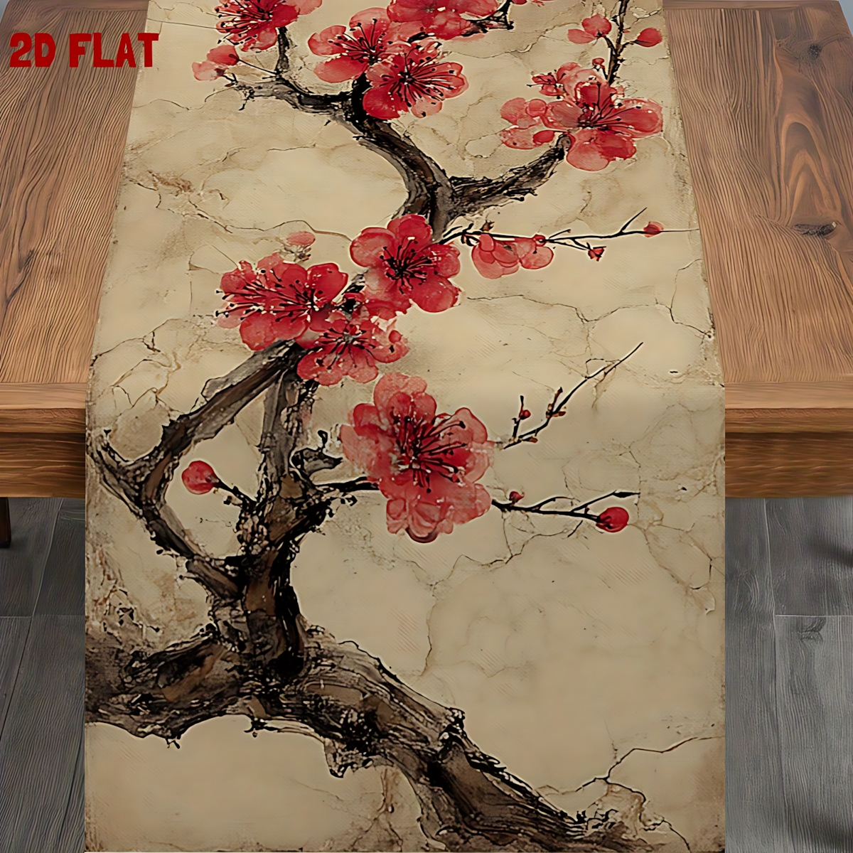 TEMU 1pc Japanese Table Runner, Branch 2d Printed Pattern, Japanese Zen Style, Cool And Pure Atmosphere, Red Color Scheme, Polyester Fiber, Suitable