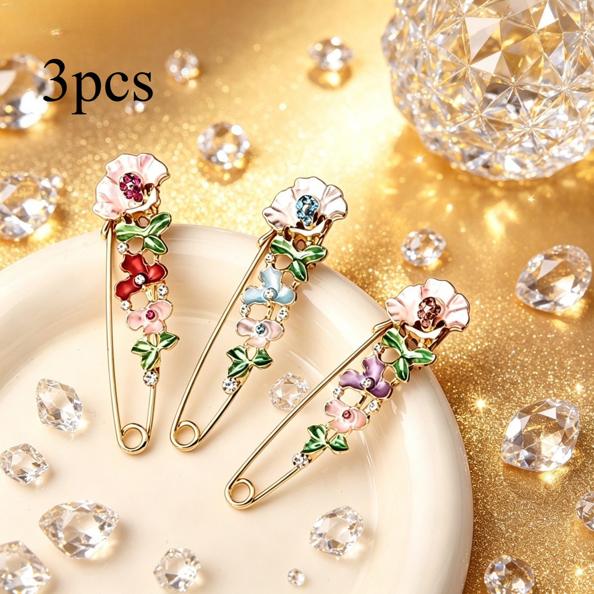 TEMU 3 Broches de Flores Multicolor, Exquisitos Broches con Forma de Flor, Broches de Moda de Lujo para Mujer, Adiciones para Abrigos y Chaquetas,