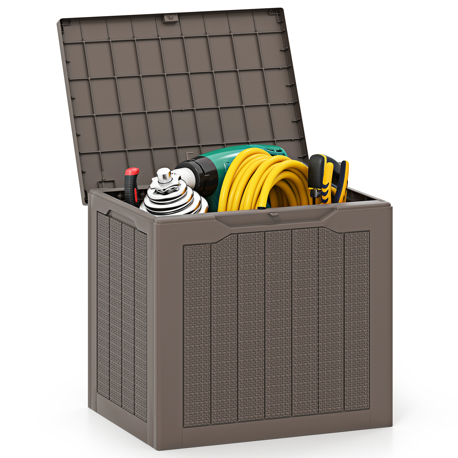 Image of Outdoor Storage Box, 25 Gallon Deck Box With Lockable Lid & Wicker-woven Texture, For Pool Accessories, Garden Tools, Package Delivery & Patio Furniture