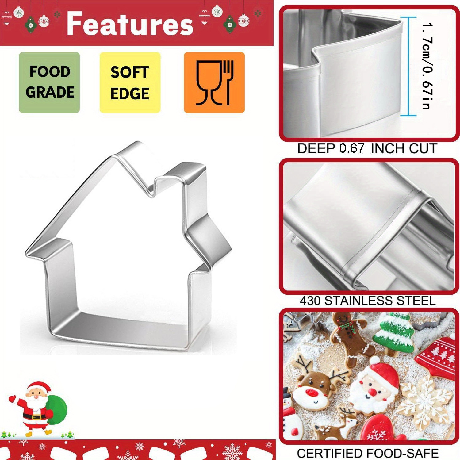 

3pcs Stainless Steel Christmas House Cookie Cutter Set - Festive Baking Molds For Cookies & Fondant, Diy Holiday Decorations, Pet Treats - Baking