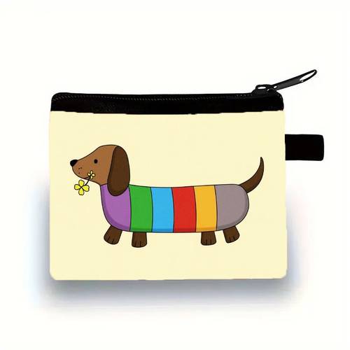 item picture zippered coin purse featuring a cartoon ow dachshund perfect for women and this wallet is lightweight and portable ideal for storing cash keys lipstick cards