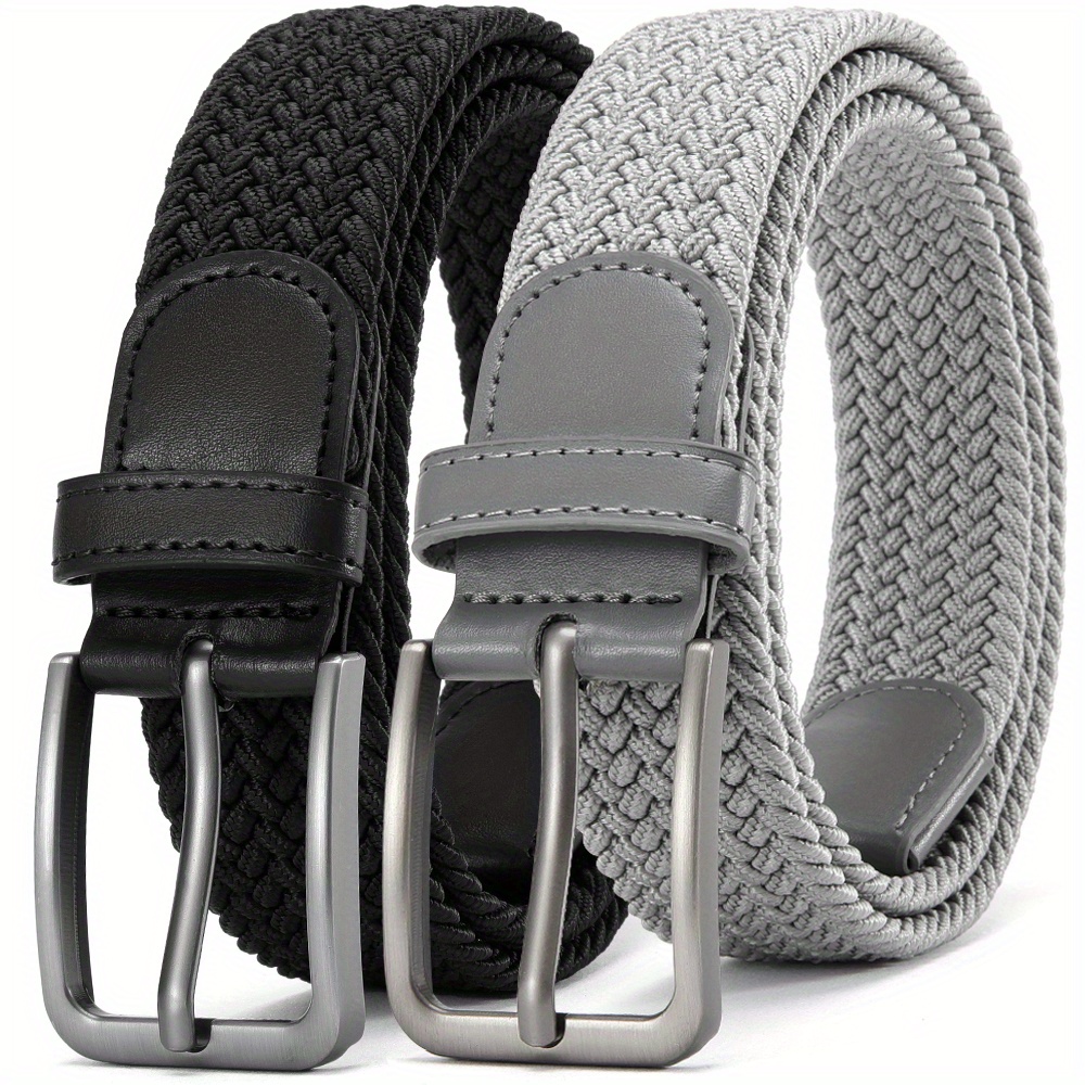 

Men's Braided Stretch Belt 2pcs-- Woven Belt, Casual Fabric , 1 3/8" For Golf Pants Jeans