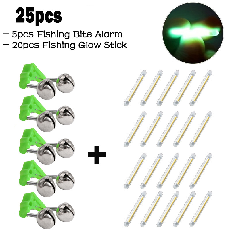 TEMU Kit combinato da 25 pezzi con galleggianti da pesca fosforescenti e segnalabite con clip a per canna, per pesca notturna , uso in acqua e ,