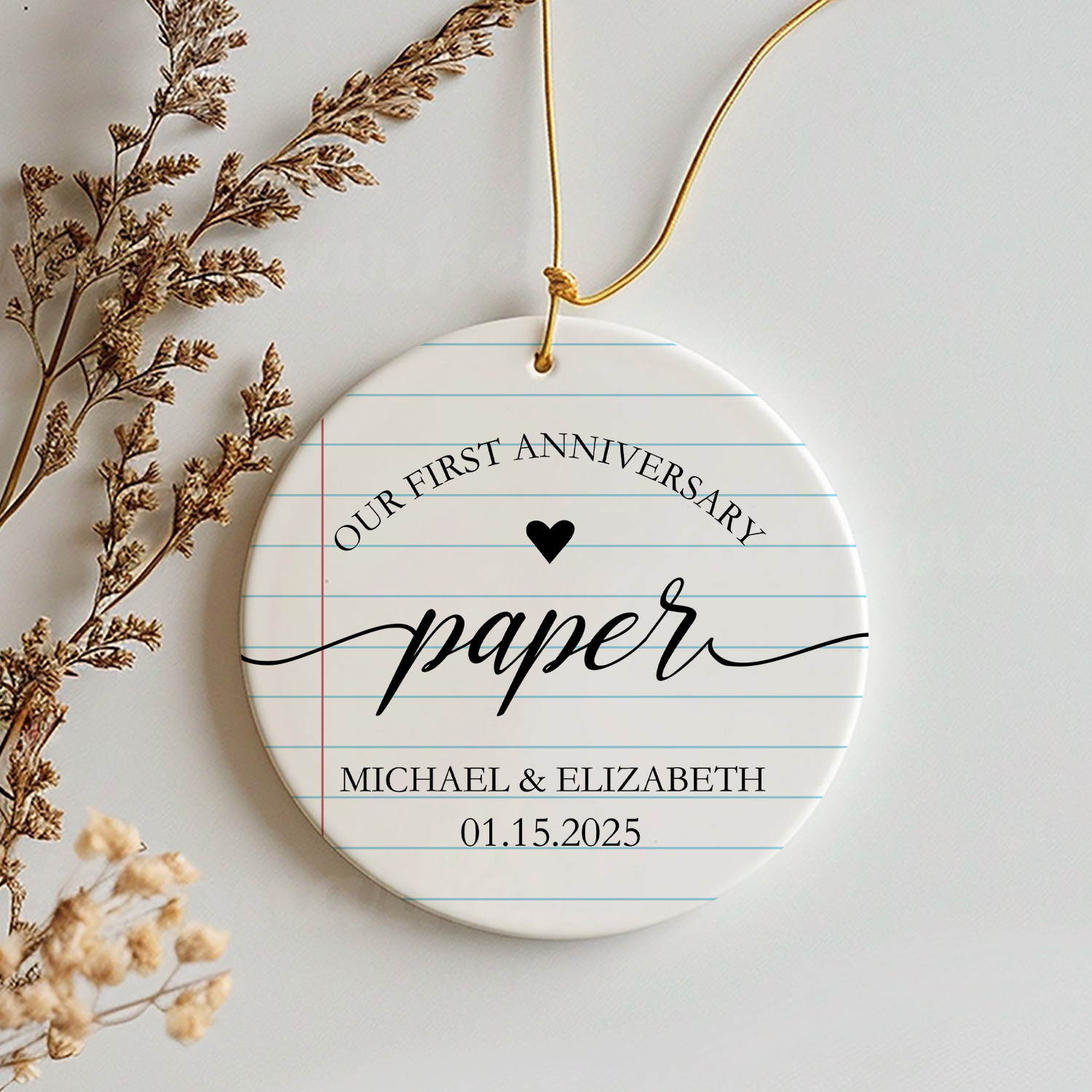 TEMU Customized Round Ceramic Ornament For Our First Anniversary Featuring A Name And Date, Perfect Valentine's Day Present For Him Or Her, Ideal For