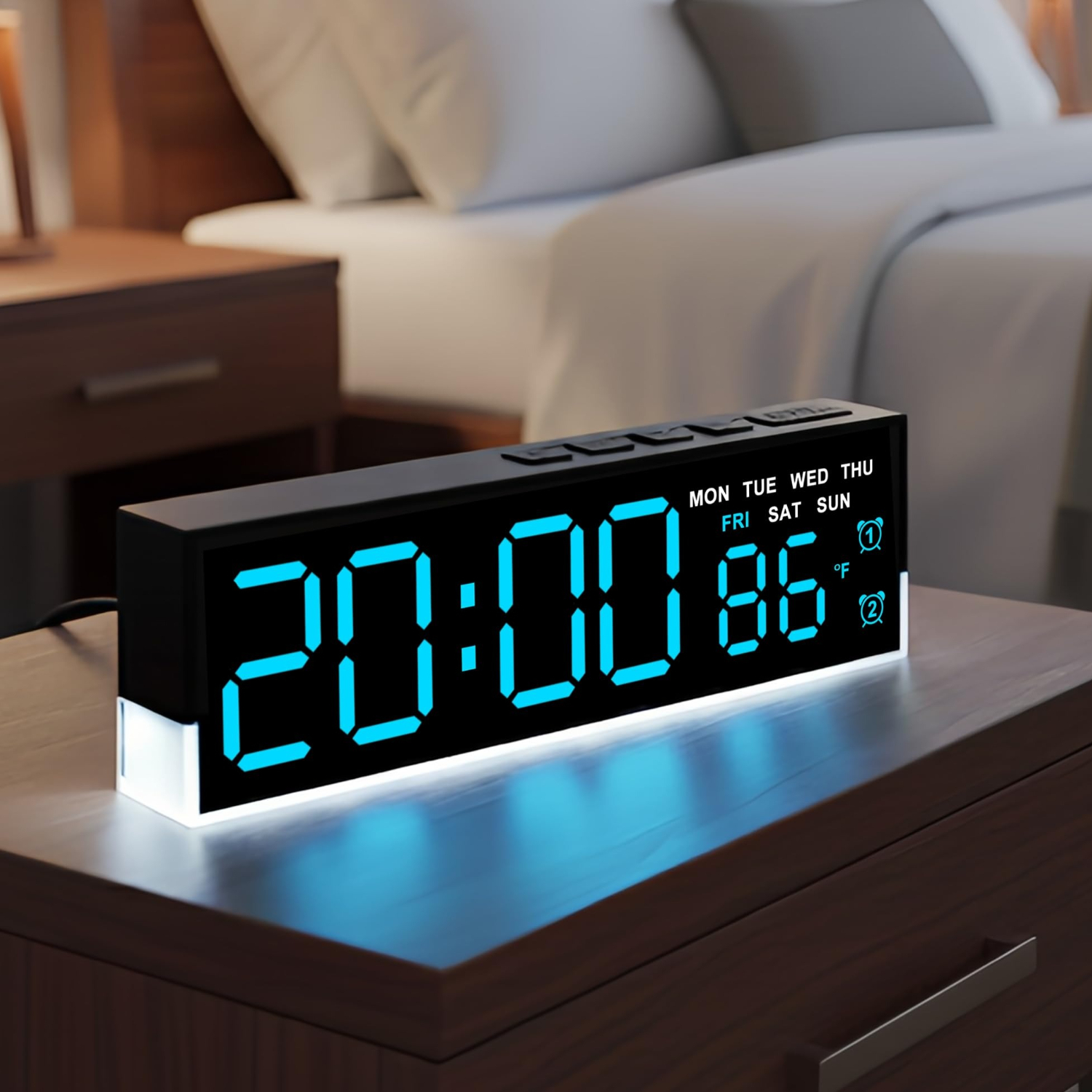 TEMU 7 Inch Led Digital Alarm Clock With Dual Alarms, Auto Dst, Dimmer & Function, Battery/usb Powered Suitable For Bedroom, Office, Temperature