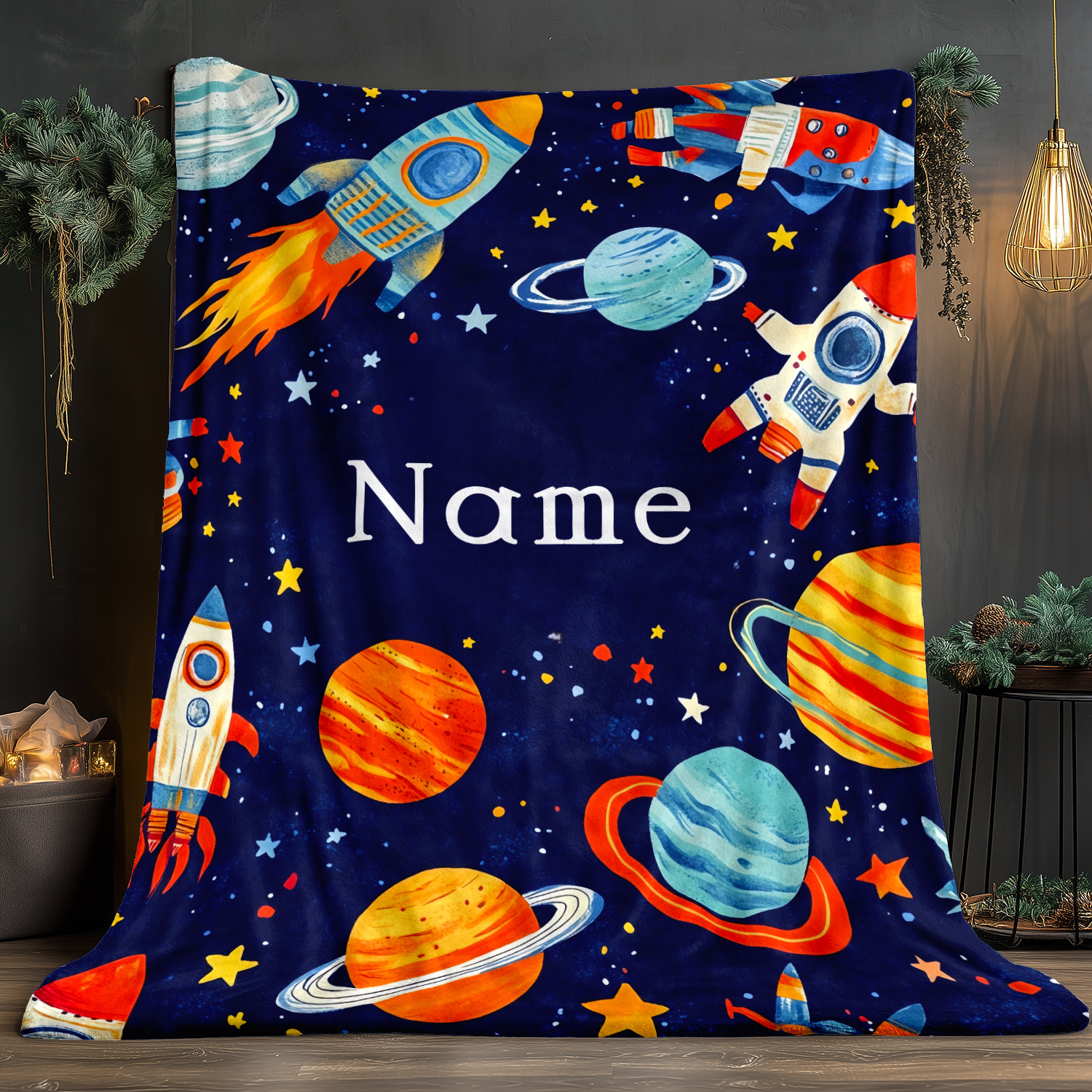 TEMU Couverture personnalisée sur le thème des dessins animés pour les spatiaux, fabriquée en flanelle légère. pour la décoration intérieure, la