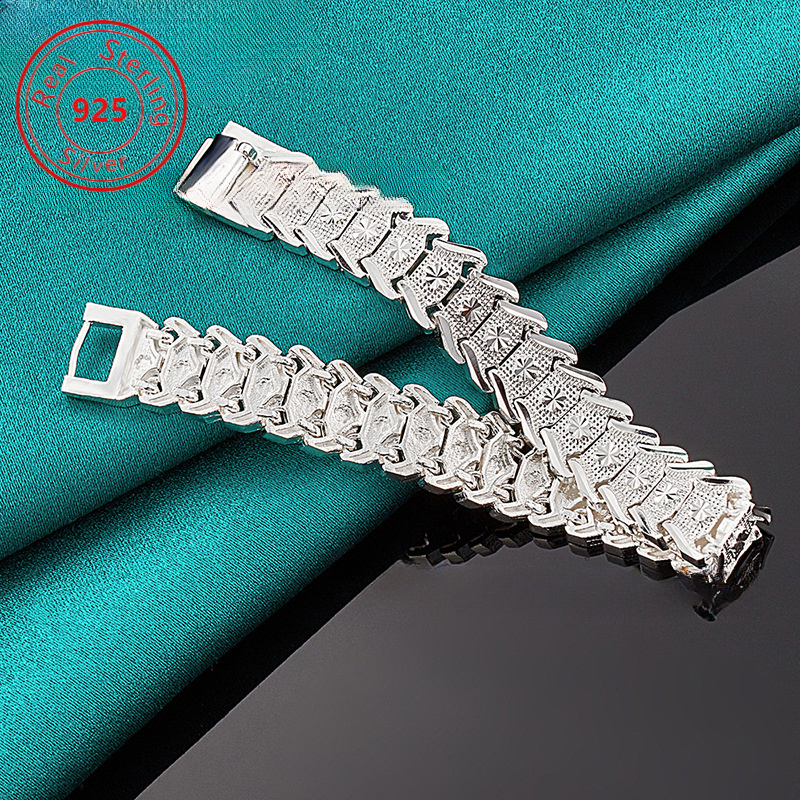 

12mm-s925 Sterling Silvery Woven Wide Bracelet - The For Personality And Fashion - For Casual Attire