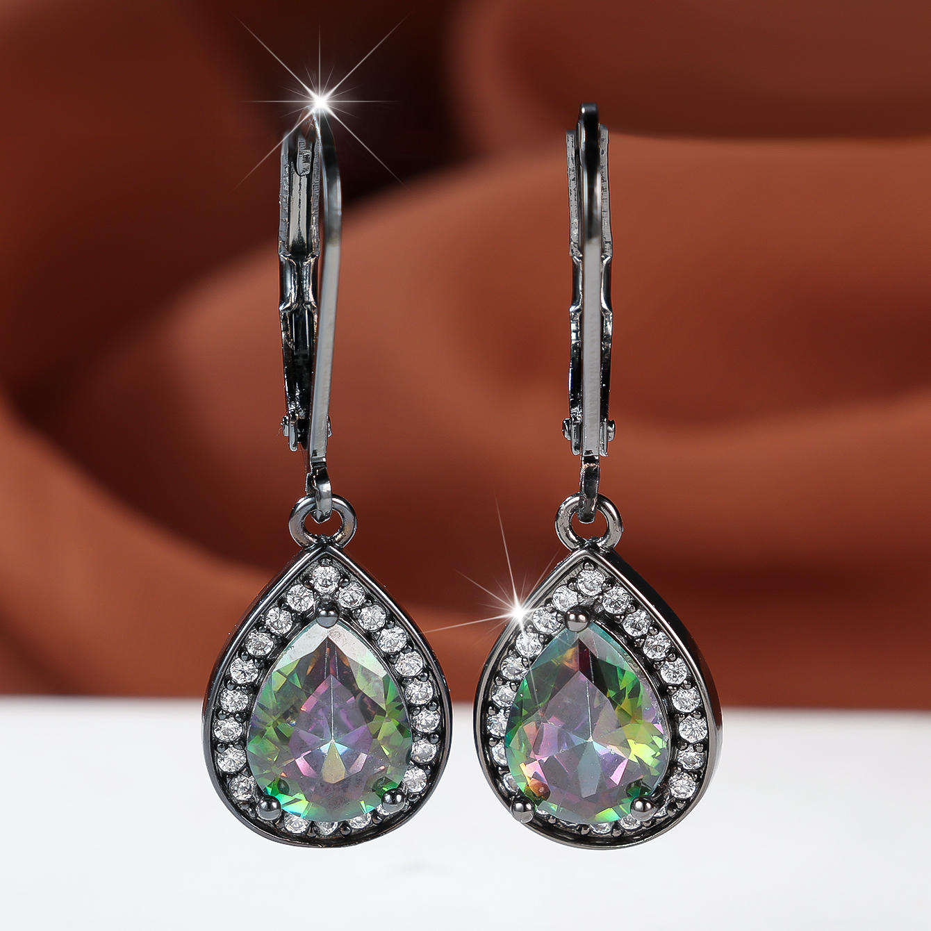 TEMU Angol Unisex Pendant Earrings With Teardrop-shaped Multicolor Synthetic Cubic Synthetic Zirconia Inlays, Available In Multiple Colors,