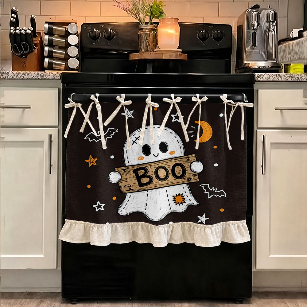 TEMU Housse plate 2D, style d'Halloween 2D, housse pour appareil de cuisine, rideau de multifonctionnel pour four, motif panneau "Hold Boo" avec et ,
