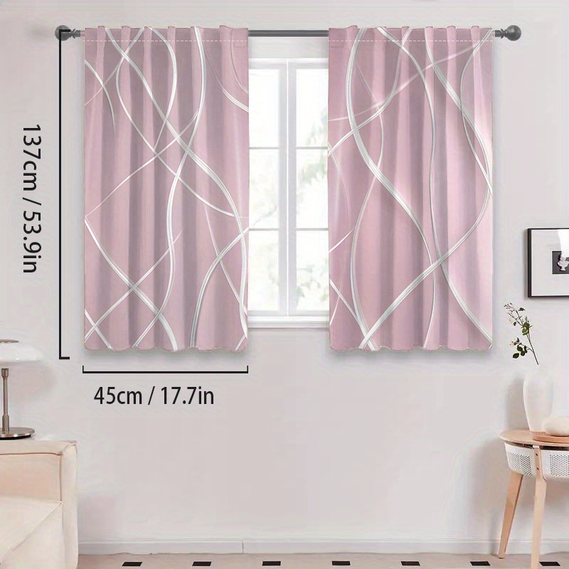TEMU 2pcs Set Printed Polyester Drapes Pink Curve Pattern Blackout Curtain Panels Machine Washable, Ideal For Bedroom, Living Room, Dining Room, Home