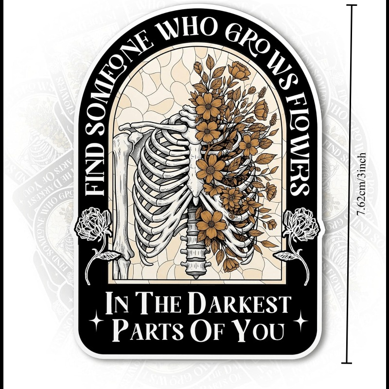 TEMU Who Grows Flowers Stickers - Gothic Floral Skeleton Vinyl Decals - Laptop Decal Water Bottle Phone Case Car Decor - Dark Aesthetic Stickers For