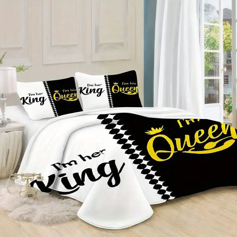 3pcs couples king queen bedding black duvet cover with pillowcases his and her side luxury pattern gift bedroom decor soft microfiber fabric 1 2 pillowcases Product details 6