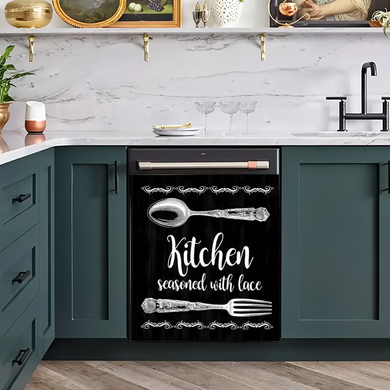 Elegant Silver Tableware Pattern Dishwasher Decals | Vinyl Material, Self-adhesive, Suitable For Dishwasher , Washing Machines, Refrigerators, Cabinets, Room Doors, Bedrooms, Kitchens, Offices