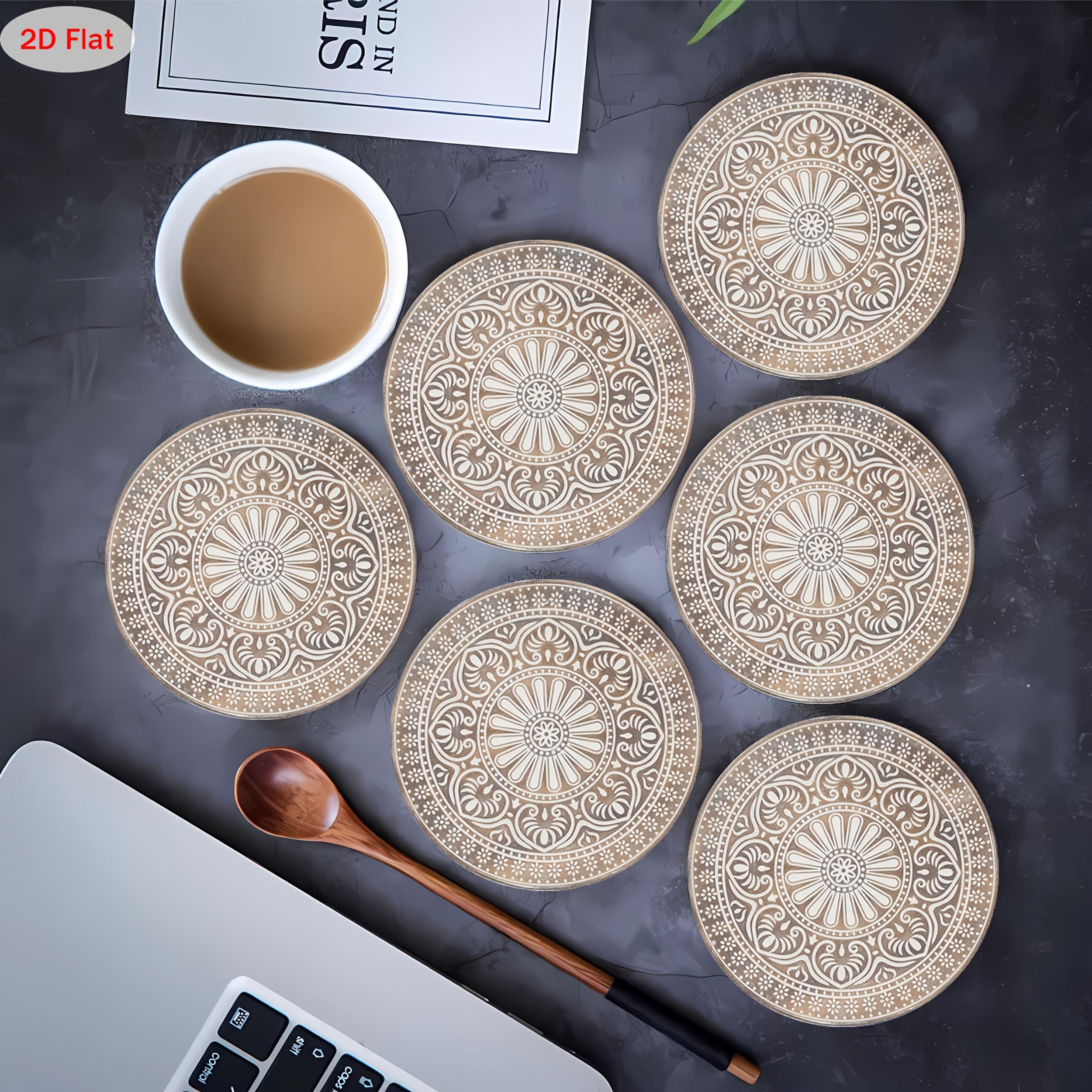 TEMU 6pcs Set Of Round Wooden Coasters, Suitable For Bars, Home Gatherings, Cafes, Offices, And More. Serve As A Home Decoration And A Thoughtful