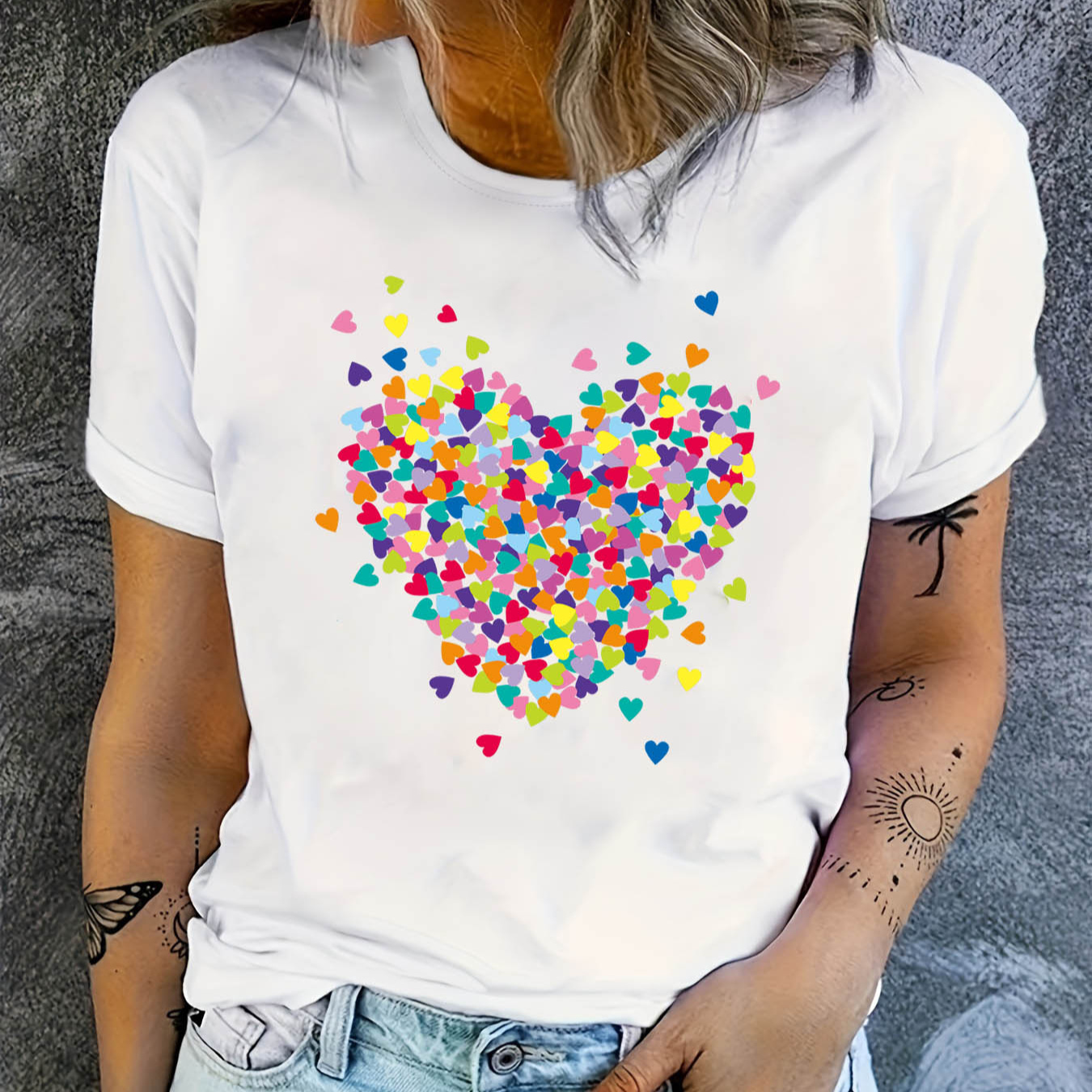 

Women's Casual With Heart Pattern - Short Sleeve, Crew Neck, Stretchy Polyester , Machine Washable - Ideal For