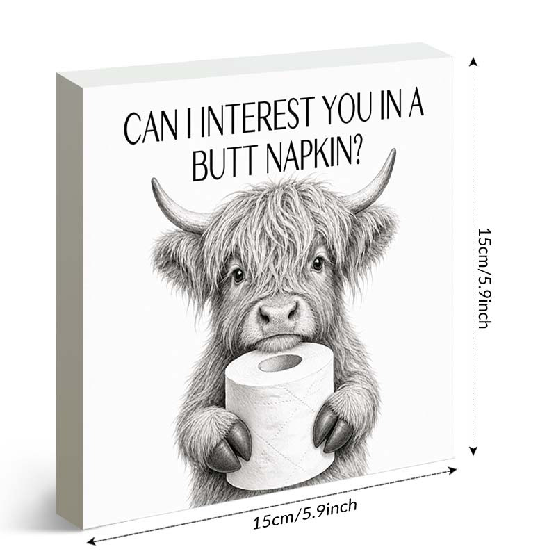 TEMU 2d Flat, 1pc Pvc Square Tabletop Block Sign, Highland Cow Toilet Paper Can I Interest You In A Napkin Print Decor, Bathroom Desk Plaque, Funny