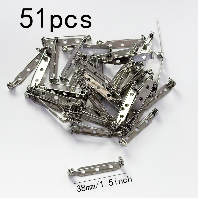 TEMU 51pcs Metal Locking Pins, Safety Locking Pins, Brooches With Holes, For Diy Handmade Brooch Pin Making Bases, Making Pin Bases, Snap Fasteners