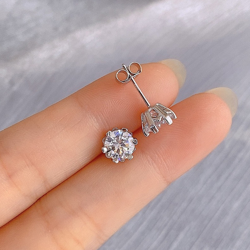 Stylish White Moissanite Snowflake Stud Earrings in 925 Silver