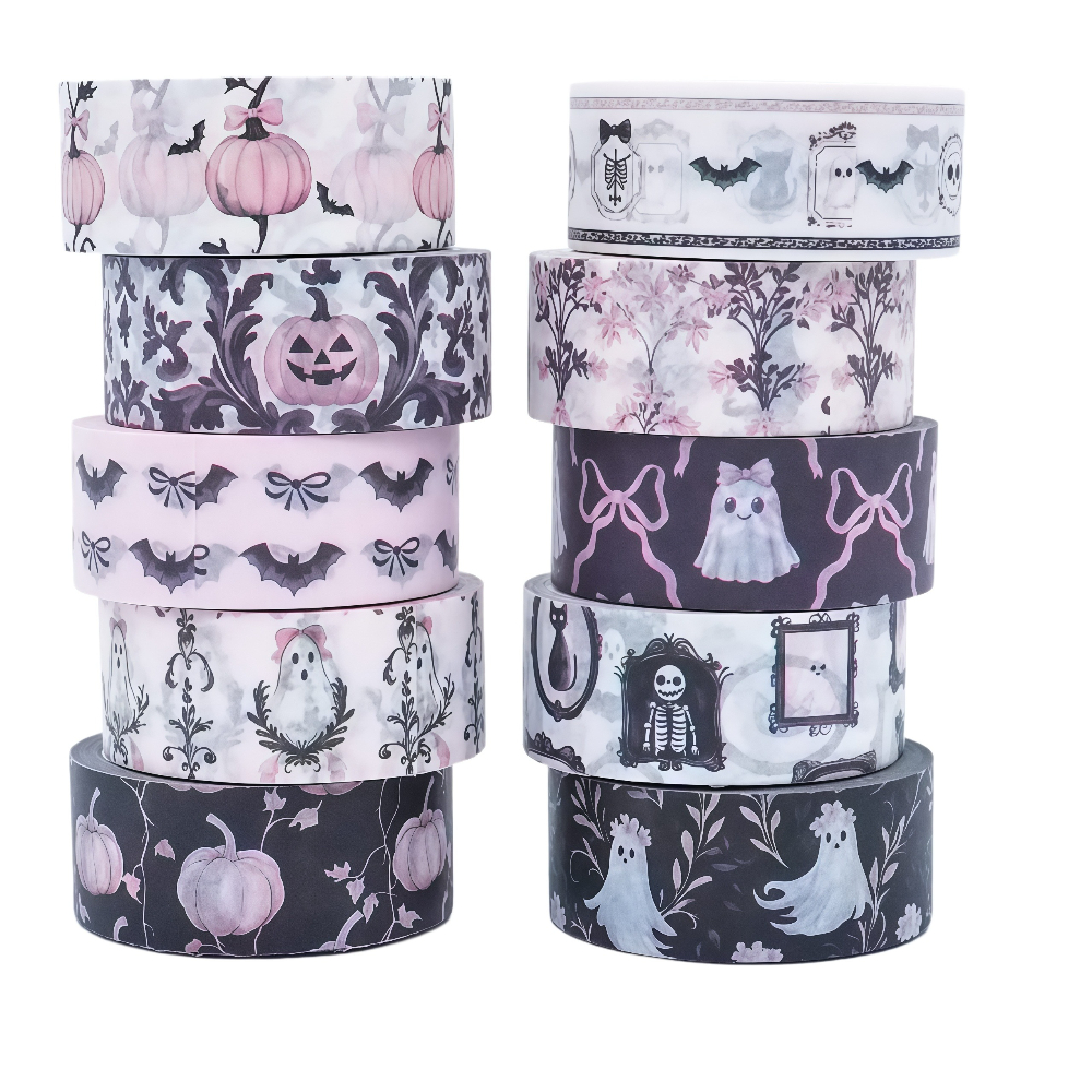 TEMU 10 Rotoli 5m Kit Scrapbooking con Motivi Halloween, Fai da Te per Incarto Regali, Scrapbooking, Creazione di Biglietti, Nastro Washi Decorativo
