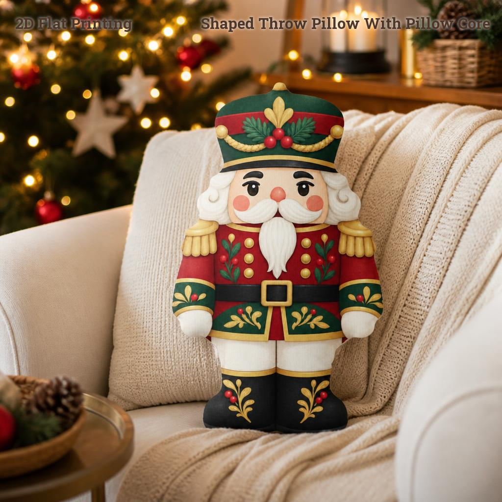 TEMU Cojín decorativo con forma de soldado navideño con detalles dorados y de , decoración festiva vintage para , dormitorio, de invierno, decoración