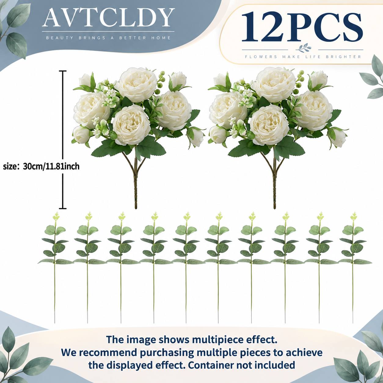 TEMU 12 de Flores de Peonía Simuladas, Ramo Mezclado | Adecuado para Decoración del Hogar Interior y Exterior, Arreglos de Boda, de Novia, Ceremonias