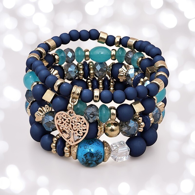 TEMU Light Luxury Exquisite Colorful Beads Heart 4pcs Bracelet Set