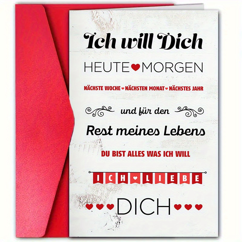 1 Romantic Card With Envelope (12 Cm * 18 Cm) - "ich Will Dich Heute Morgen", With , Perfect For Boyfriend, Girlfriend, Wife, Husband - Unique Anniversary Or Valentine's Day Card