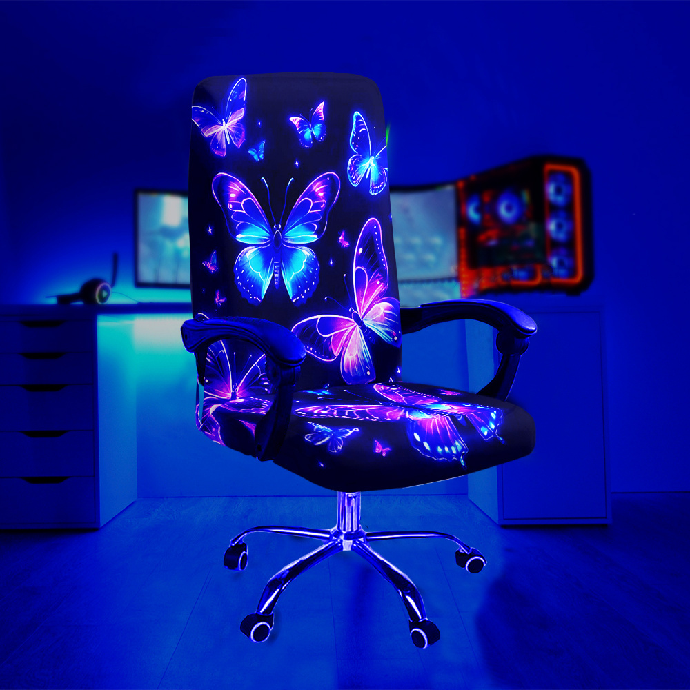 TEMU 1pc Exquisite Pattern Uv Blacklight Reactive Glowing Chair Cover, Fabric With Elastic Detachable And Machine Washable Chair Cover. Suitable For