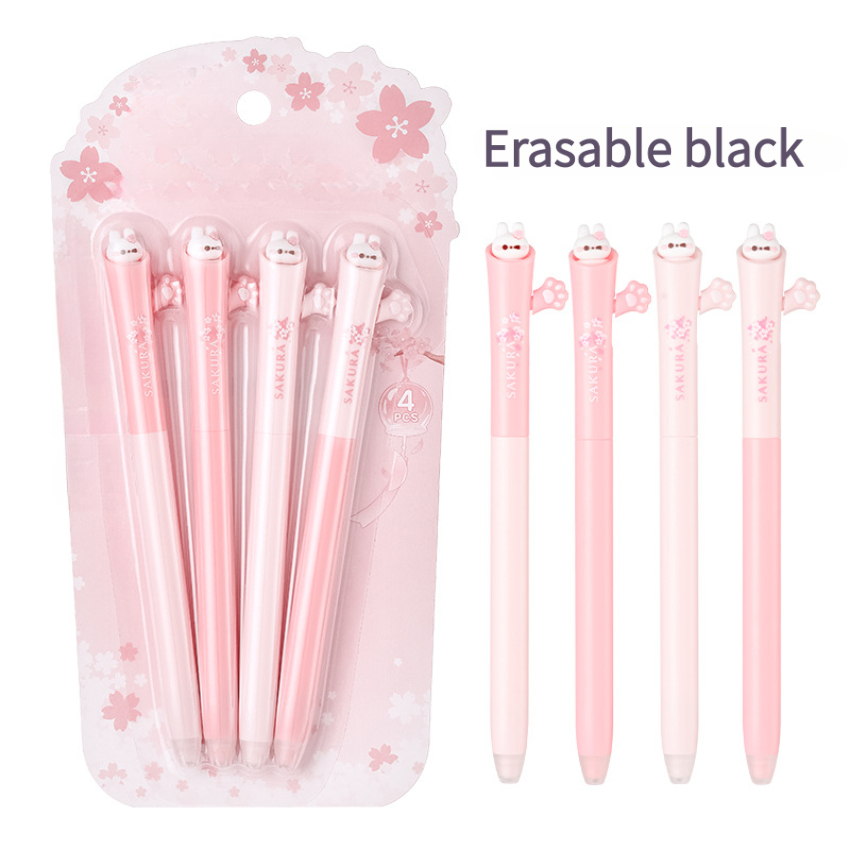 2 Styles, With 4 Cute Erasable Gel Pens Featuring Design Theme, Black Blue Dual Colours, Smooth Writing, No Smudging, Quick Drying, Diy Writing Record High Capacity Gel Pens