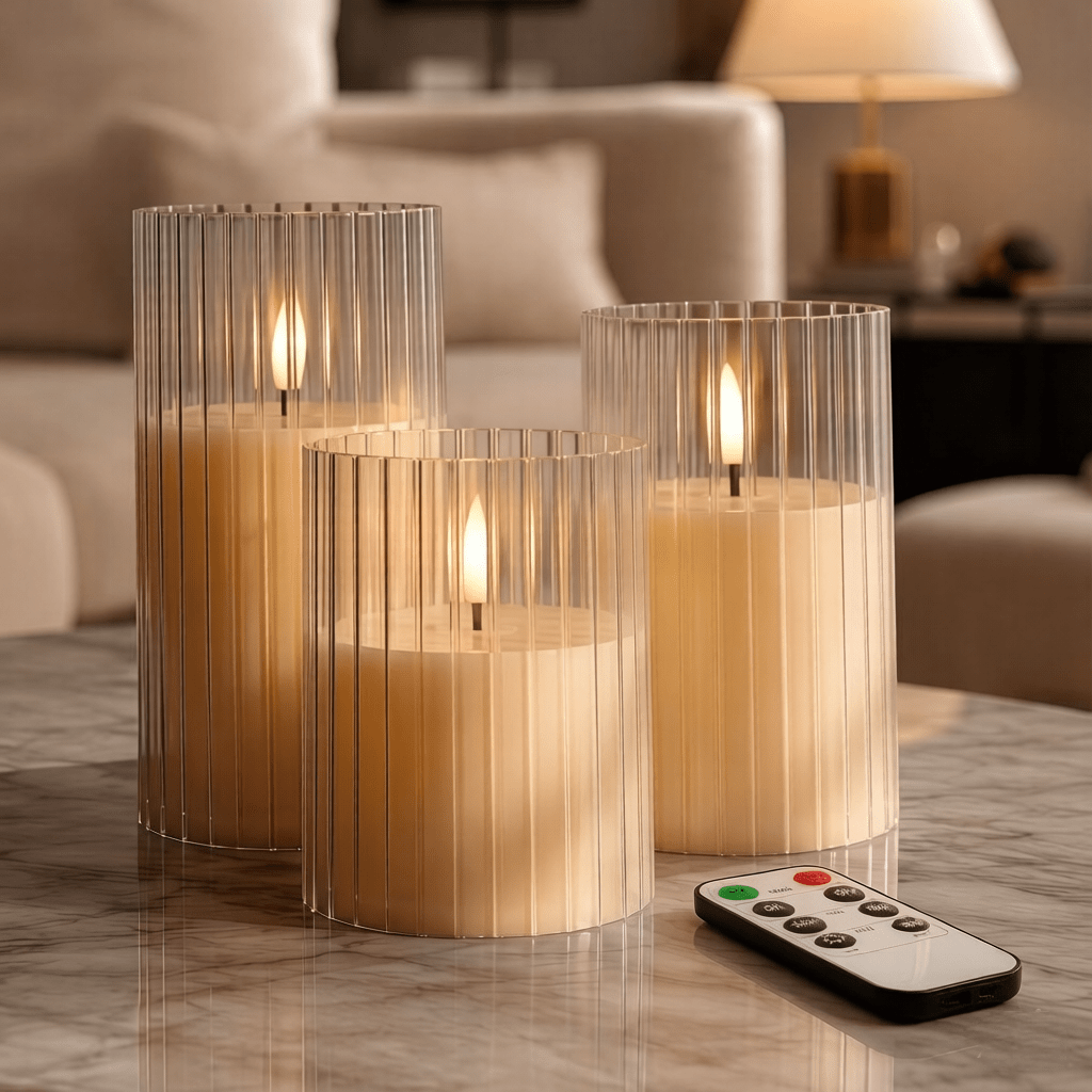 TEMU Flameless Led Column Candles, Decorative Artificial Candles That Mimic The Flickering Glow Of Led Lights, Smokeless, Making Them An For Decor.