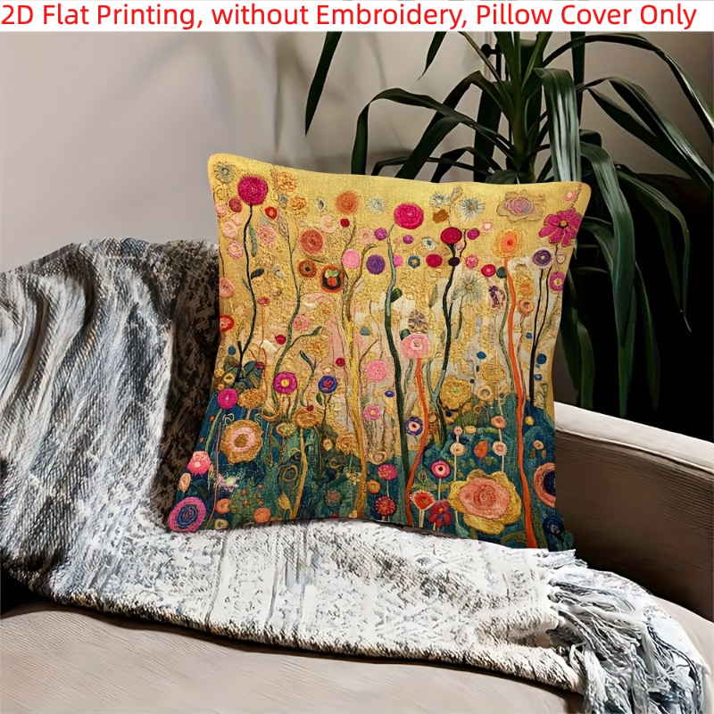 TEMU 1pc, 2d Flat Printing, Klimt - Inspired Garden Throw Pillow Cover, Single-sided Printing, Without Embroidery, Pillow Inserts Not Included, 2d
