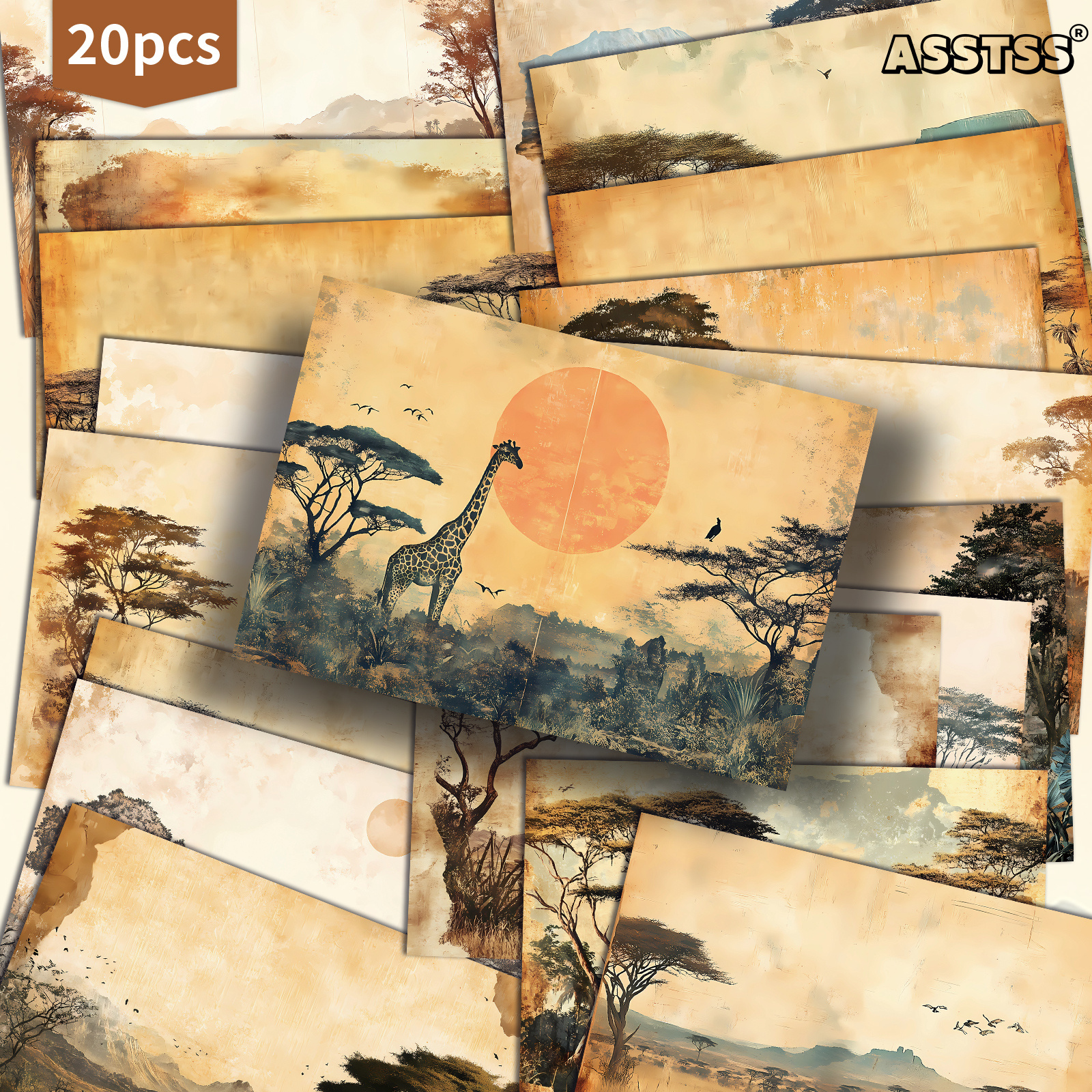 TEMU 20-pack Asstss Vintage African Animals Postcards - 4x6 Inches Retro Junk Journal Supplies Paper, Scrapbooking Supplies, Collectible Decorative