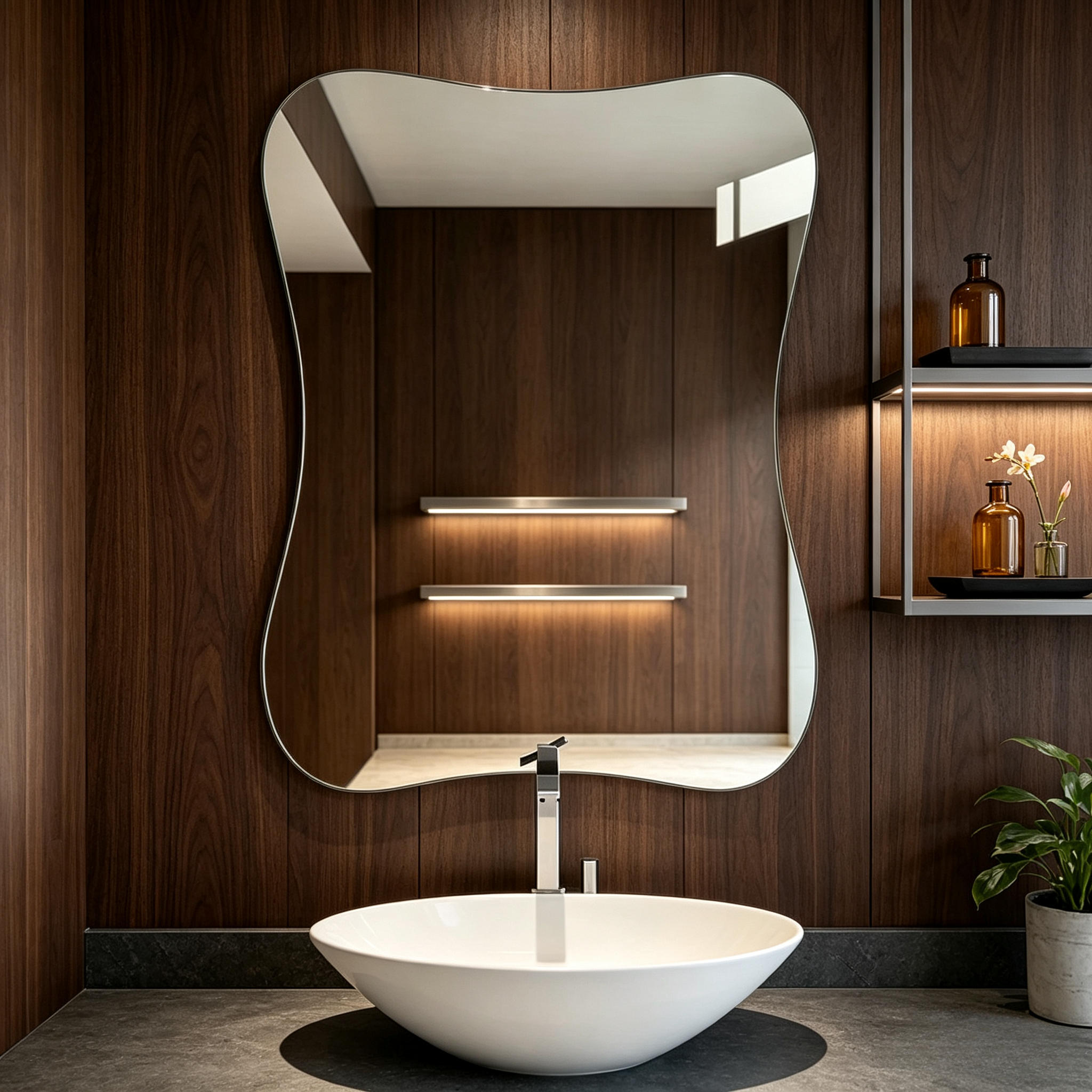Acrylic Wall Mirror for Bathroom, Irregular Wave Frameless