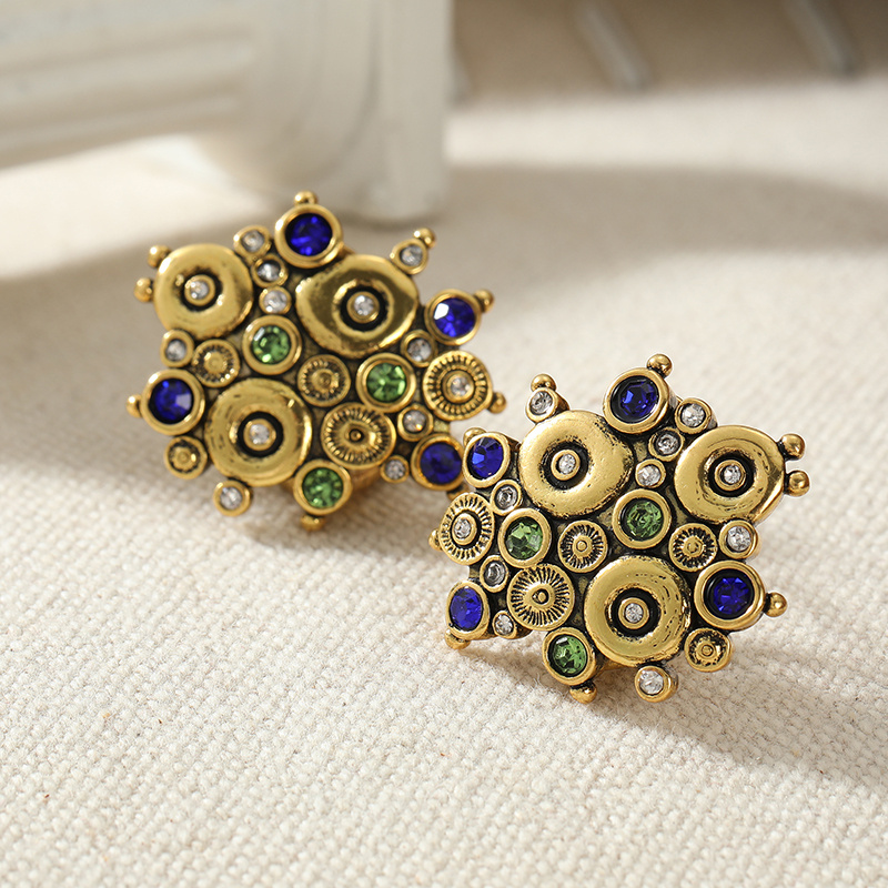Women's Retro Court Style Plated Multi-Color Synthetic Zirconia Earrings