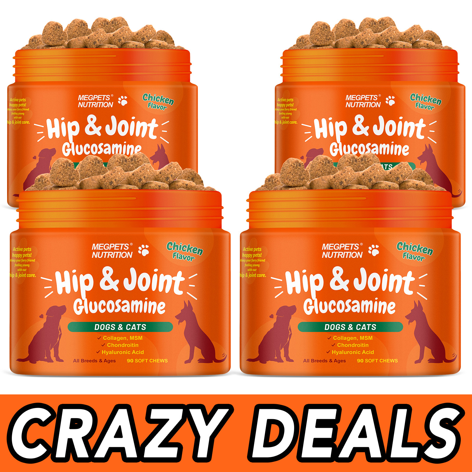 TEMU [4 Bottles] Hip & Joint Supplements For Dogs - Bone And Muscle, Mobility & Flexibility, | , Chondroitin, Msm, Salmon Oil - Chicken Flavor, 90