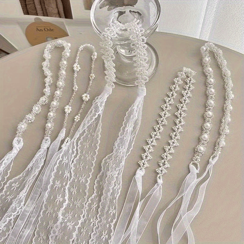 TEMU 5pcs Pack Vintage Lace & Headbands - Soft Mesh Ribbon Hair Suitable For Weddings, Parties, For Christmas, Valentine's Day, Eid - Elegant Hair