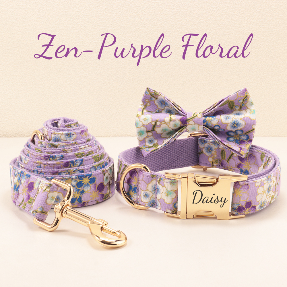 Floral Style Multi-Colored Dog Collar and Bow Leash Set