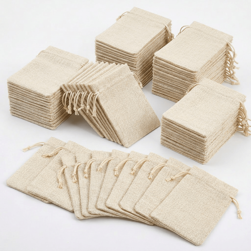 TEMU Cadeau pour Elle/Lui 60pcs Poches Cadeaux à Cordon de Serrage, Sacs à Bijoux en Tissu Beige avec Fermeture à Cordon, Sacs de Rangement Légers et